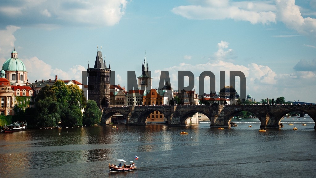 The Charles Bridge seen from a distance on the riverside