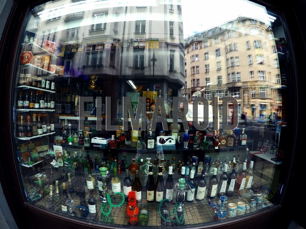 Display window of a Souvenir and Gift Shop in the center of Prague