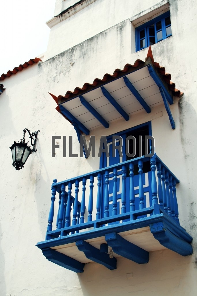 One of the many colorful and highly detailed colonial balconies present in old town Cartagena Colombia