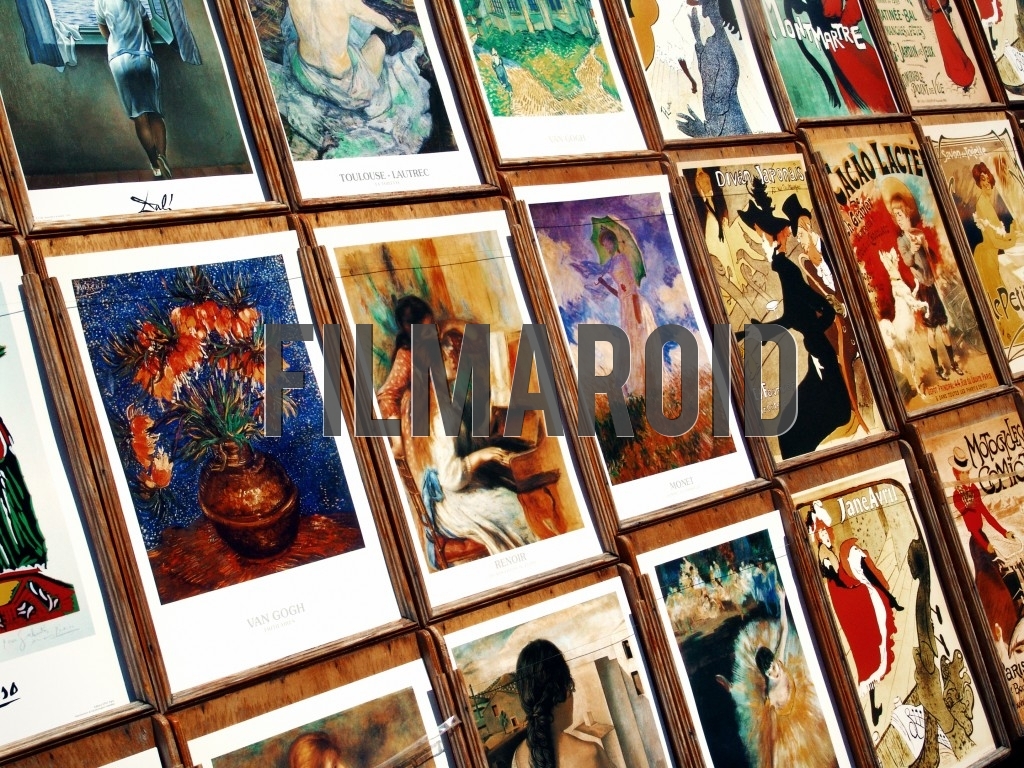A detail view of different art souvenirs sold in a shop in the Montmarte neighborhood located in Paris France